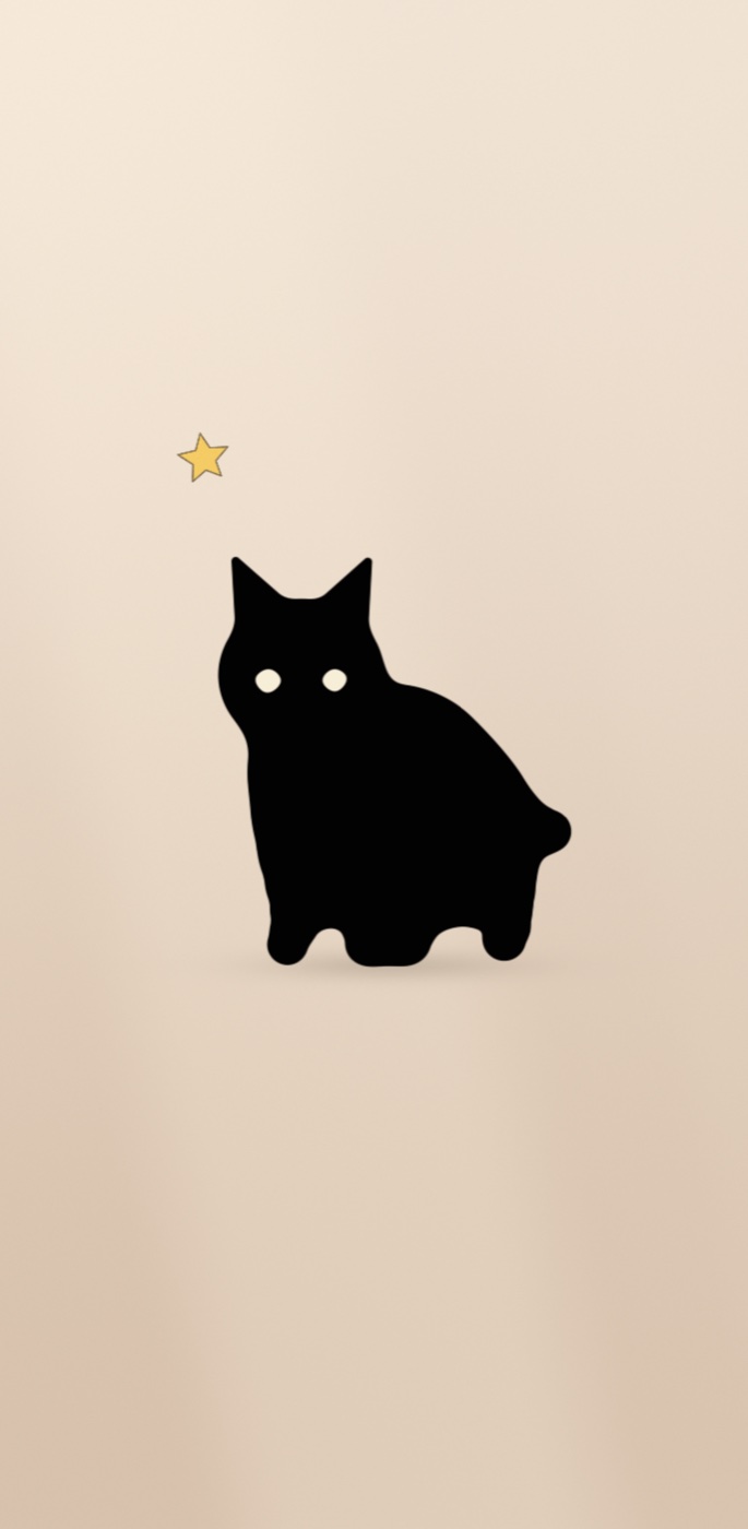タップで浮かんだ小さな黄色い星と、こちらを見ている黒い猫